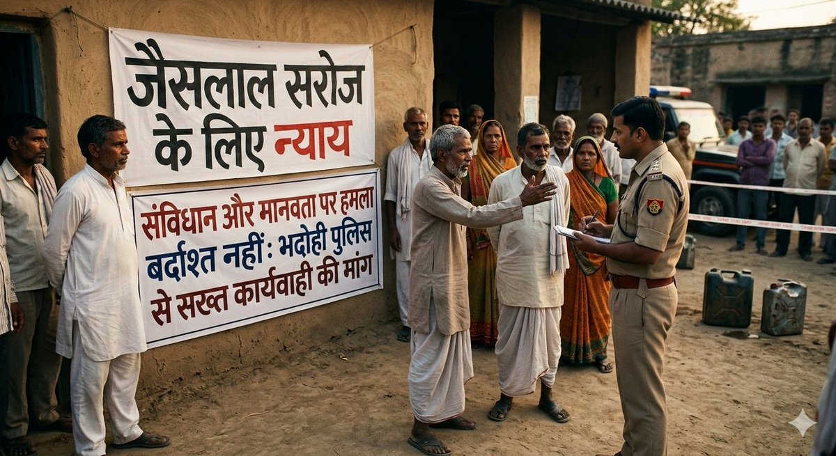 VijayAvBhadohi's tweet photo. १.जनपद भदोही के पिपर गाँव निवासी जैसलाल सरोज के ऊपर पेट्रोल छिड़क कर जलाने की घटना बेहद दर्दनाक, अमानवीय और शर्मनाक है।

भारत का संविधान हर नागरिक को जीने का अधिकार देता है। अनुच्छेद 21 स्पष्ट कहता है कि किसी भी व्यक्ति को उसके जीवन और व्यक्तिगत https://t.co/9ZrLcvr5fi