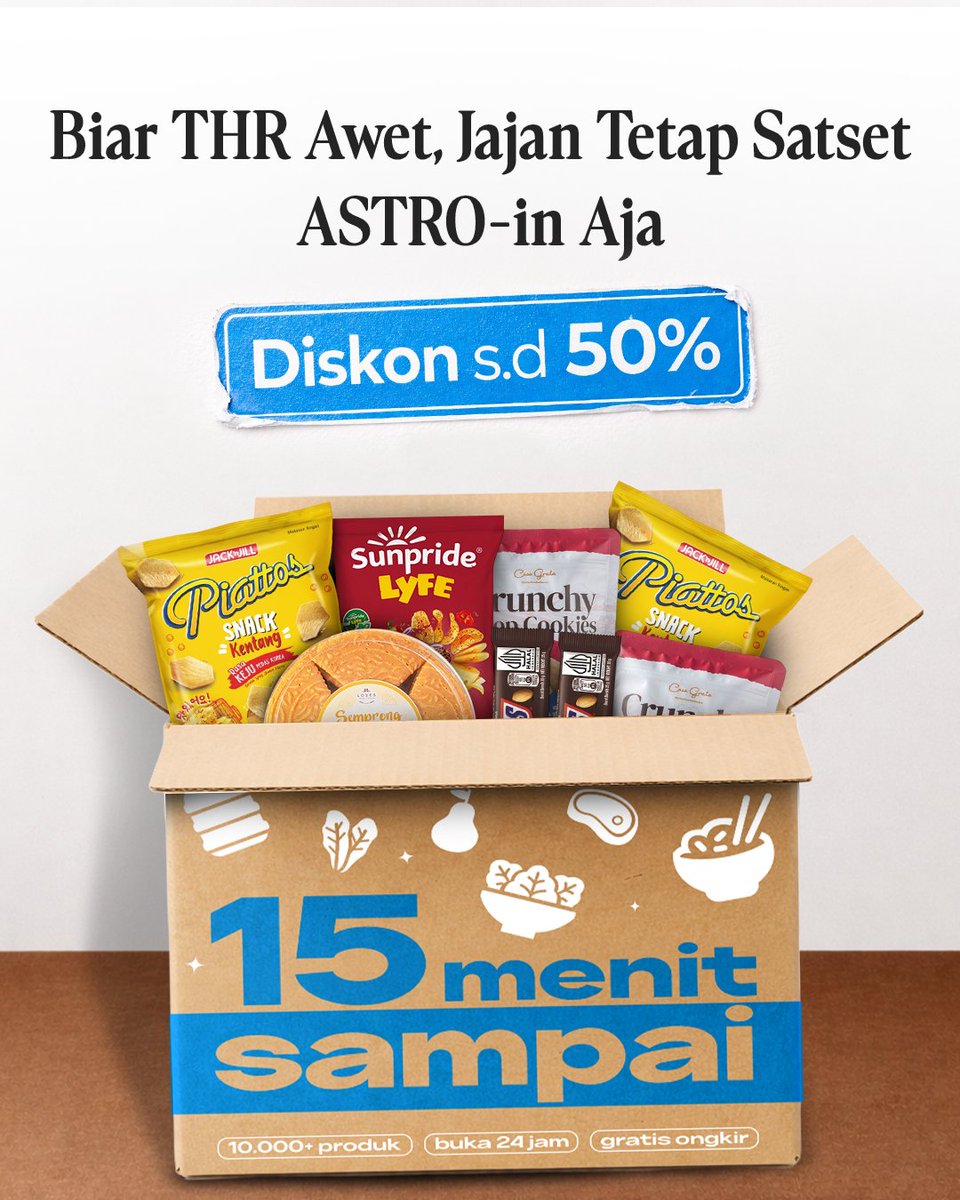 astronauts_id's tweet image. Cie cie.. Ada yang bentar lagi THR-an nih. Mau dibelanjain apa bestie? 

Jangan lupa, isi toples harus aman tapi tetep hemat! Urusan snacks, ASTRO-in aja. 15 menit sampai ke lokasimu! '
Yuk, belanja sekarang!🔥

#belanjaonline #snacks #promo