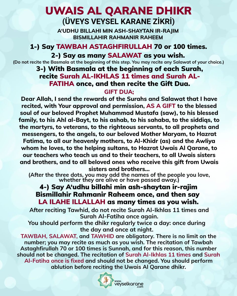 TIrigozoglu's tweet photo. The Uwais Al-Qarni Dhkir is the door that is opened to the favors of Allah
If you are seeking the easiest and righteous path to reach Allah,then
Follow @loveofuwaysi

#altın
#deprem
#T20WorldCup2026final https://t.co/B2V4myAgtg