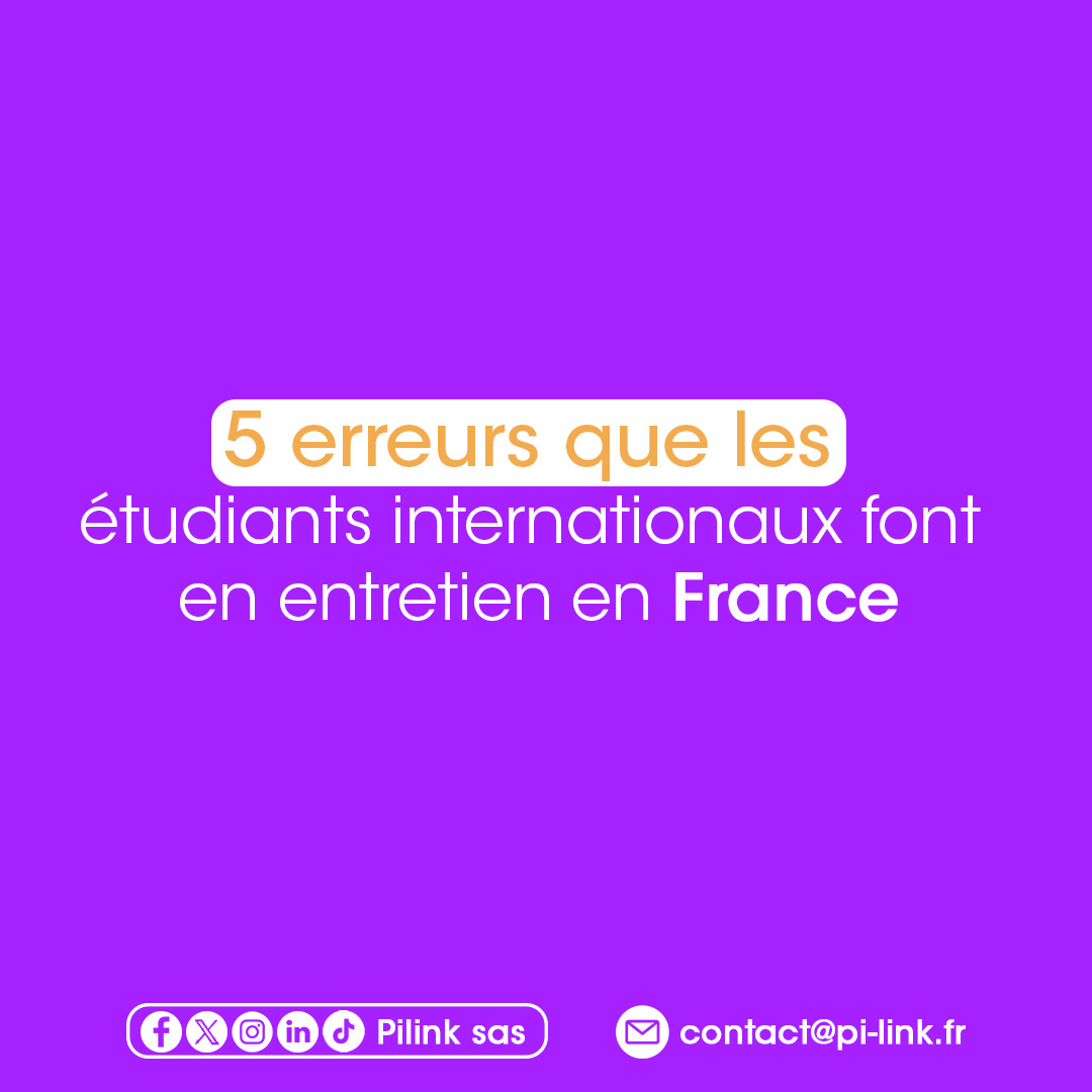 PILINK_SAS's tweet photo. 5 erreurs que les étudiants internationaux font en entretien en France

Tu as les compétences. Mais en France, les codes comptent autant que le diplôme.

Voici 5 erreurs que beaucoup d’étudiants internationaux font en entretien :

1️⃣ Arriver sans avoir étudié l’entreprise
2️⃣ Réciter son CV au lieu de raconter son parcours
3️⃣ Ne pas poser de questions à la fin
4️⃣ Manquer de structure dans ses réponses
5️⃣ Ne pas relancer après l’entretien

En France, on recrute aussi la posture, la clarté et la préparation. Bonne nouvelle : ça s’apprend.
Chez PILINK, on prépare nos étudiants aux entretiens avec méthode, simulations et stratégie personnalisée.
👉 Besoin d’aide pour décrocher ton alternance ou ton stage ?

Écris-nous en DM ou à contact@pi-link.fr

#PILINK #AlternanceFrance #StageEnFrance #CarrièreEtudiante