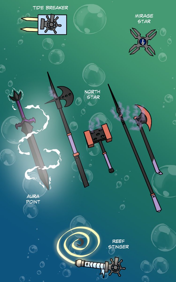 SunandM_Comics's tweet photo. Designing my pirate crew’s weapons! What do you think each one does? 

#originalcharacter #weapondesign #fantasyweapons #oc #ComicArt #comicdesign #artmoot #pirate https://t.co/VTUeYzeaUL
