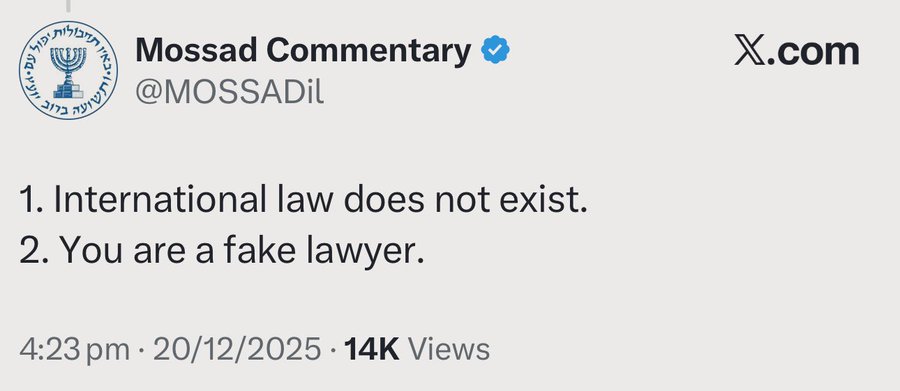 JBhroz's tweet photo. @MOSSADil International law does not exist. https://t.co/CC1nRB7feg