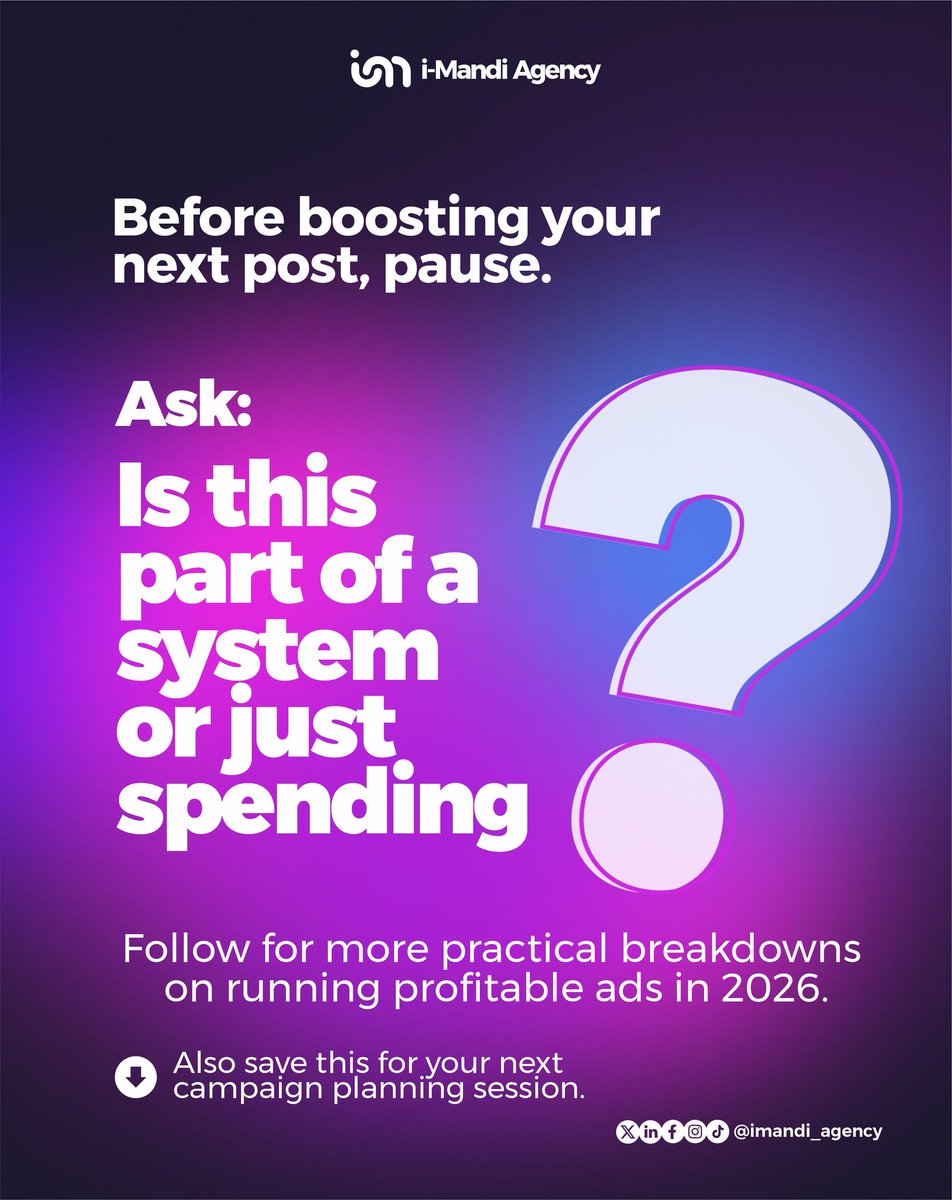 imandiagency's tweet photo. In this carousel we broke down
• Why boosting feels good but often fails
• What strategy really means 
• How to turn cold traffic into leads, sales and loyal customers 

Save this carousel if you run ads for your business. You’ll want to refer to it before your next campaign. https://t.co/cX5F7gVdg7