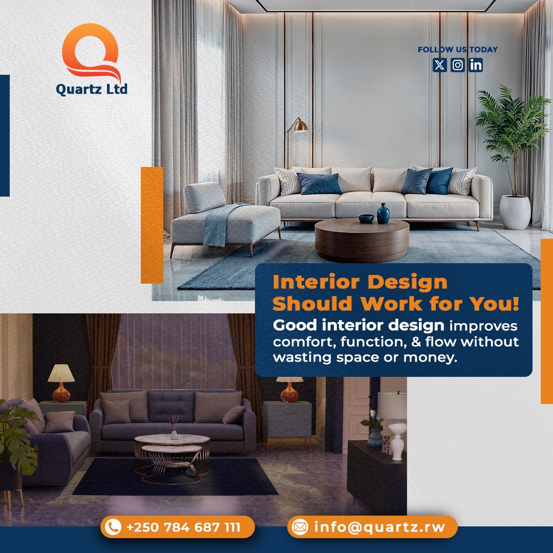 quartz_rw's tweet photo. Interior design is more than just looking good. At Quartz Ltd, we believe great design improves your comfort, function, and flow all without wasting your space or your money.
#QuartzLtd #InteriorDesignRwanda #HomeDecor #SpacePlanning #ModernLiving https://t.co/RO9YdeSVyz