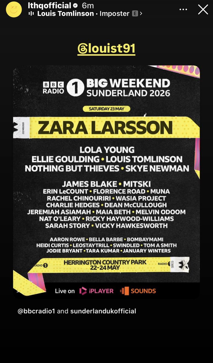 hlupdates_2's tweet image. LTHQ shared via IG:

“your saturday #BigWeekend line up 🫶✨
tickets on sale wednesday 5pm, link in bio for more info x” via bbcradio1
🔗 bbc.com/backstage/bigw…
#LouisTomlinson