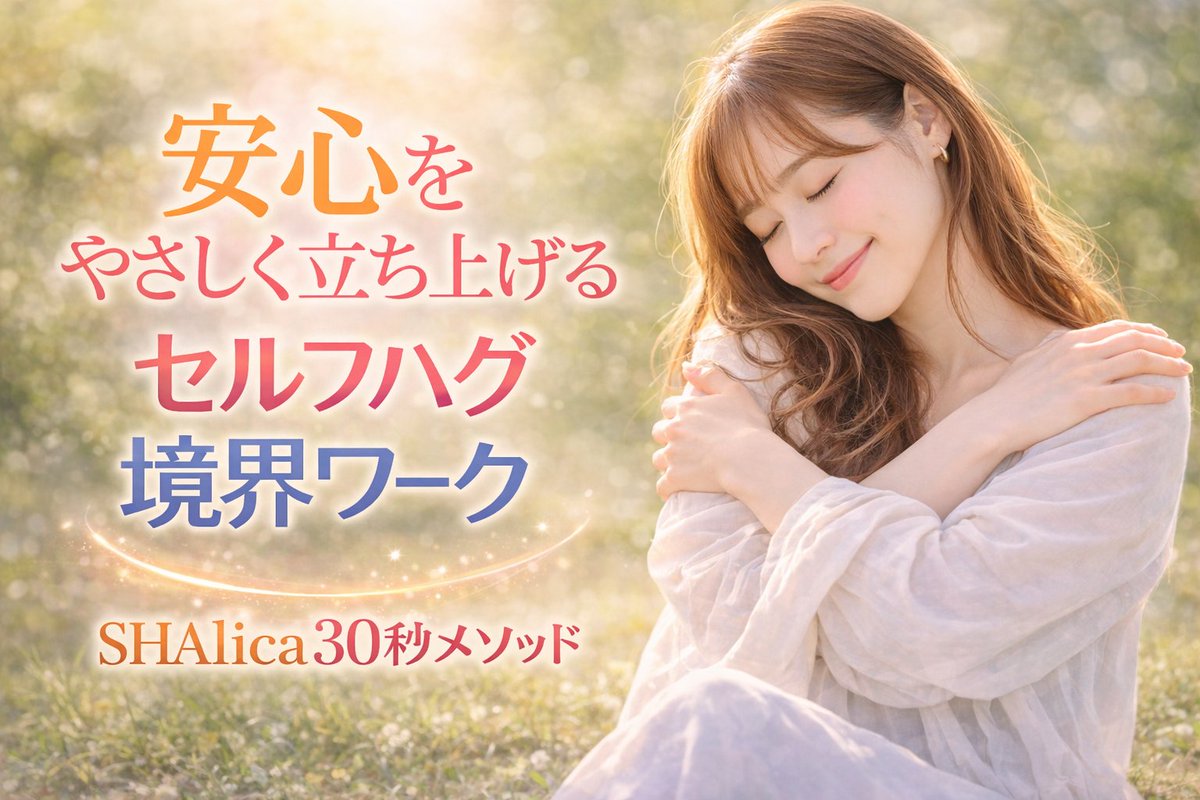 wrsayaka's tweet photo. SHAlica30秒メソッド動画です。

何かを“感じよう”とする前に……

「ちょうどいいところ」から、
いまここをかんじるための土台作り

境界、Bordersという
「安心のいまここ」
を思い出すことかもしれません。

そうやって味わって……
確かめていくことで

安心の境界（Borders）が育っていきます。

https://t.co/isjdWEyuQh