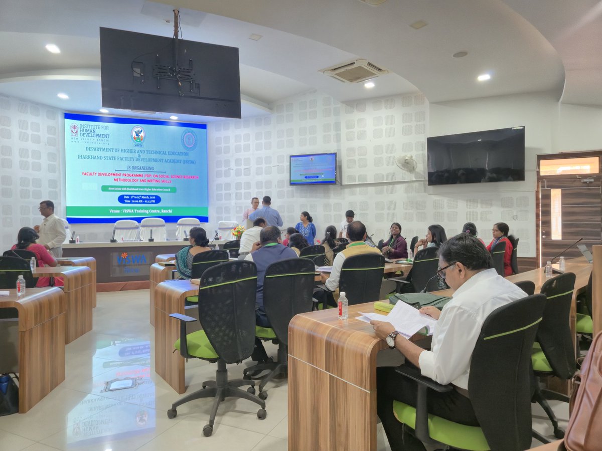 jsfda2025's tweet photo. Faculty Development Programme on Social Science Research Methodology &amp; Writing Skills underway at VISWA Training Centre, Ranchi (9–14 March 2026). Organized with JSFDA, JSHEC &amp; Dept. of Higher &amp; Technical Education, Govt. of Jharkhand. #FDP #Research #HigherEducation https://t.co/qZrqjELtM1