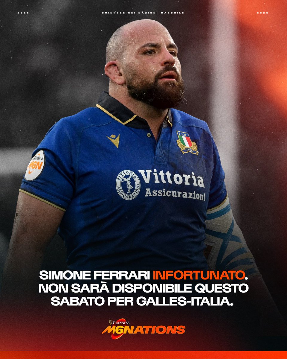 SeiNazioniRugby's tweet photo. Un grande Torneo chiuso in anticipo 🫡

Buon percorso di recupero, Simone Ferrari ❤️‍🩹

#GuinnessM6N #Since1883 https://t.co/kLMbxDBgS0