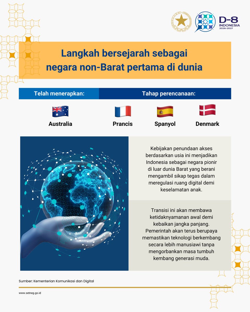 #SobatSetneg kalian sudah tahu belum?
Pemerintah telah resmi menerbitkan Peraturan Menteri Komunikasi dan Digital Nomor 9 Tahun 2026 sebagai aturan pelaksanaan dari PP TUNAS untuk memperkuat pelindungan anak di ruang digital loh! Kebijakan ini merupakan langkah konkret negara