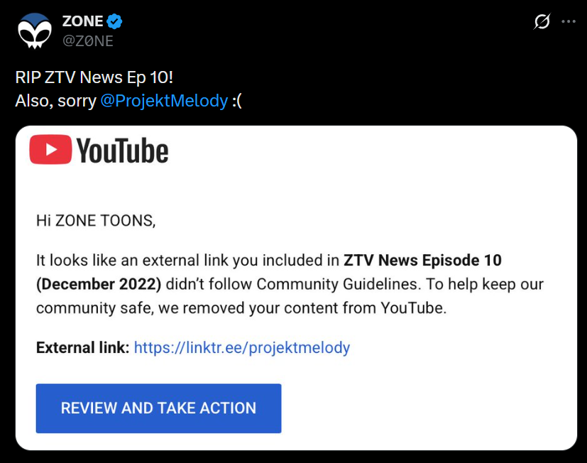 A link to a page with a link to a page with NSFW content is now enough to get content banned from YT?  Ridiculous.  How far will they go?