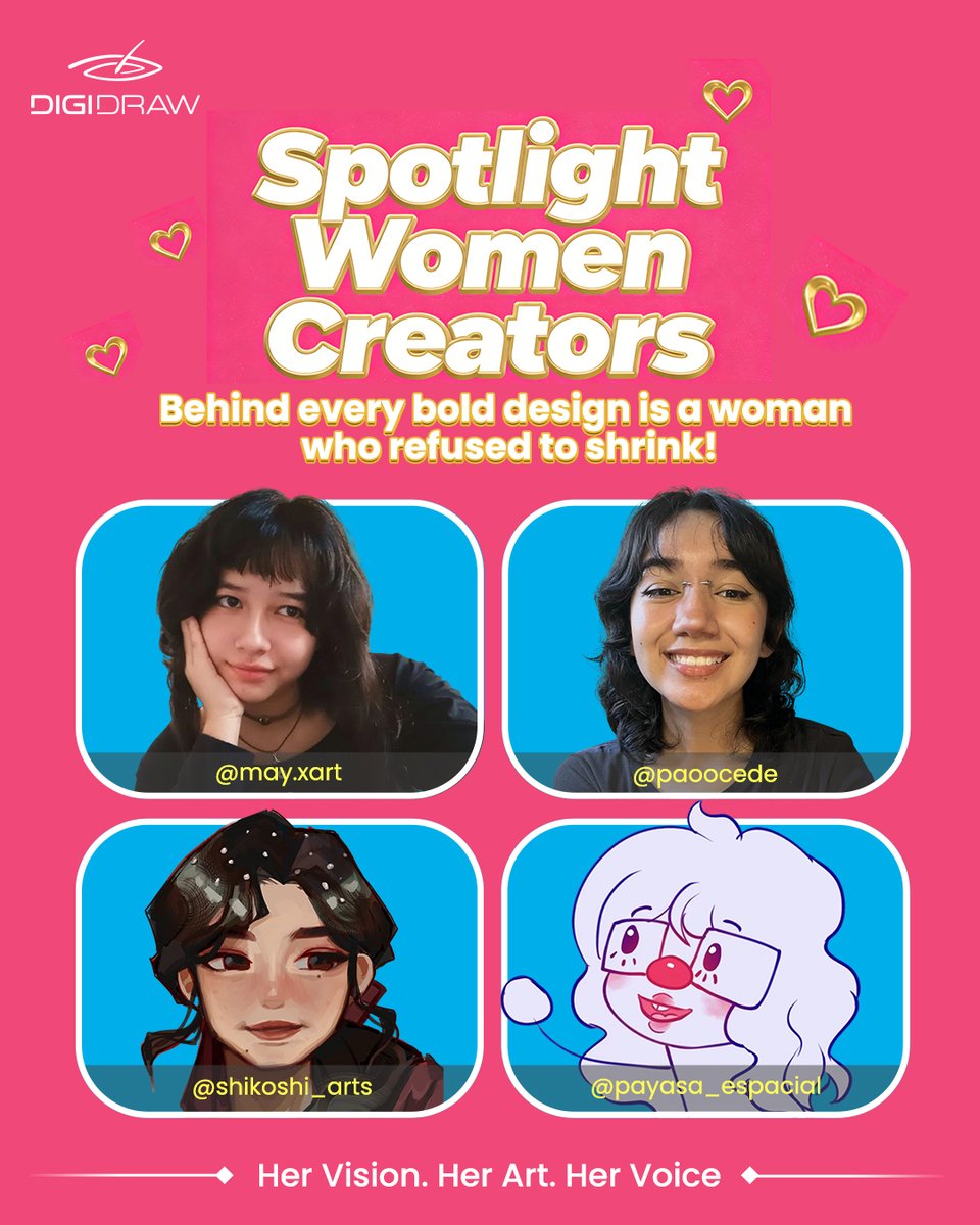 digidrawglobal's tweet photo. 🌸 Spotlight Women Creators 🌸
This Women’s Day, we’re celebrating the incredible women shaping the world of digital art. ✨
Featured Artists:
@mayxartt
@paoocede
@shishilovesarts
@Payasa_Espacial
#digidraw #internationalwomensday #womeninart #digitalart #digidrawglobal https://t.co/hhjkAgTdIT