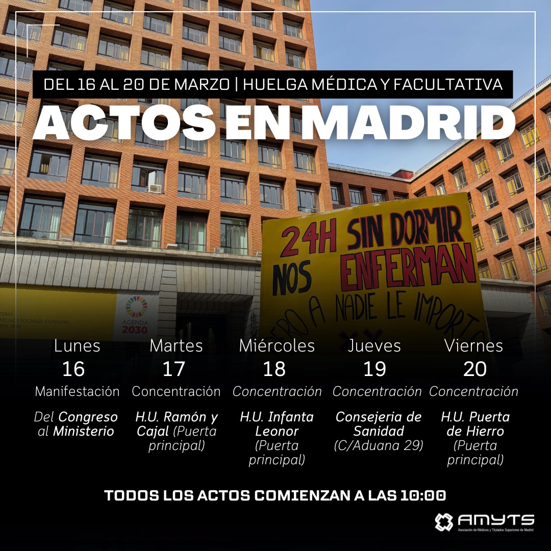 amytsmedicos's tweet photo. 🔴𝐇𝐔𝐄𝐋𝐆𝐀 𝐃𝐄𝐋 𝟏𝟔 𝐀𝐋 𝟐𝟎 𝐃𝐄 𝐌𝐀𝐑𝐙𝐎🔴

🩺¡Por un Estatuto Médico y Facultativo! 

🔥ESTO NO SE PARA

✍️Estos son los actos organizados en Madrid para la huelga nacional de la semana que viene https://t.co/iOY7jCGpeS