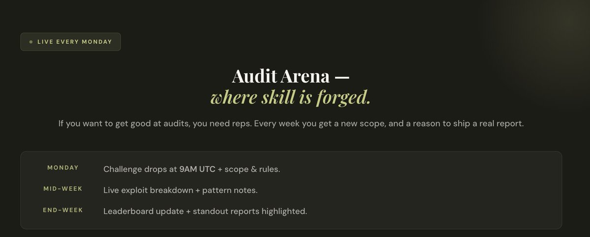 radcipher's tweet image. 🚨 AUDIT ARENA WEEK 6 IS LIVE

Difficulty: Medium
Focus: Staking Logic

A staking contract that looks clean.
It isn't.

Week 5 brought 70+ researchers.
Someone always finds what others miss.

Will it be you this week?

Discord → #competitions
Link in bio.
Clock is ticking.