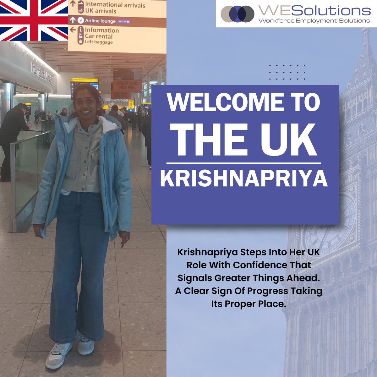 SolutionsWe's tweet photo. A Confident Step Onto Global Ground. 🇬🇧

Krishnapriya Begins Her UK Chapter With Determination, Readiness, And A Vision For Growth.

Moments Like These Turn Hard Work Into Real Opportunity.

#WelcomeToTheUK #wesolutionsltd https://t.co/HQx2NnfcV5