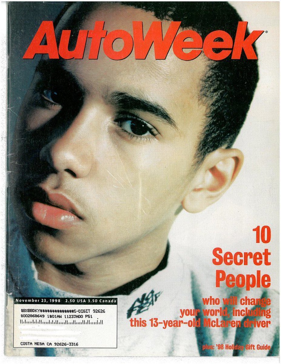 fiagirly's tweet photo. November 23, 1998: 10 secret people who will change your world, including this 13-year-old McLaren driver. https://t.co/WVFH3QxfEm