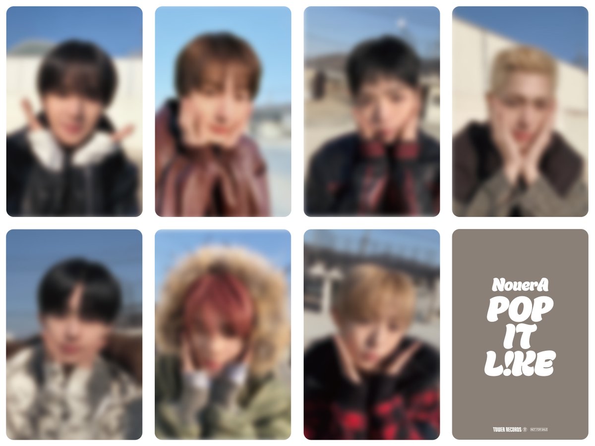 TOWER_KPop's tweet photo. タワレコ限定イベント対象🎱🩵
#NouerA THE 3RD MINI ALBUM [POP IT LIKE]

各種フォトカードの絵柄が解禁👀✨

1枚目：渋谷店限定絵柄
2枚目：オンライン限定絵柄
3枚目：ラキドロ絵柄

イベント当日の絵柄はコチラからチェック👇
https://t.co/N5ZQiV1qBX

#누에라 
#ヌエラ 
#POP_IT_LIKE
@nouera_JP
@nouera_official