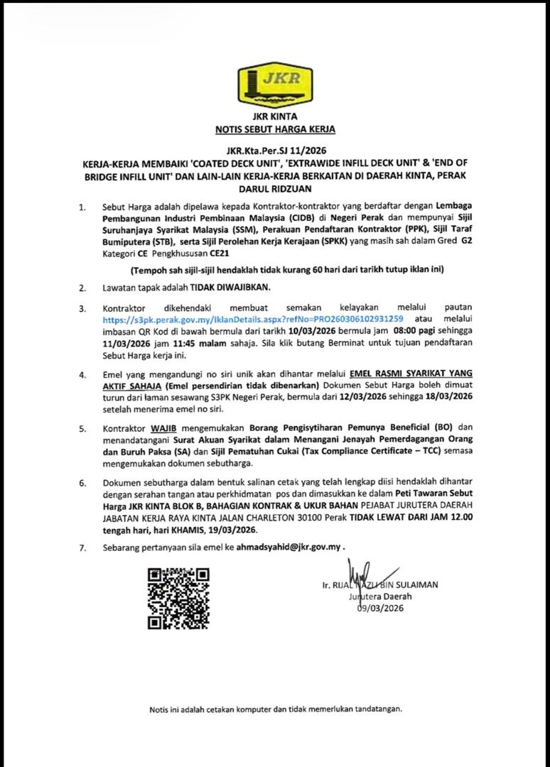 Jabatan Kerja Raya Daerah Kinta tweet media