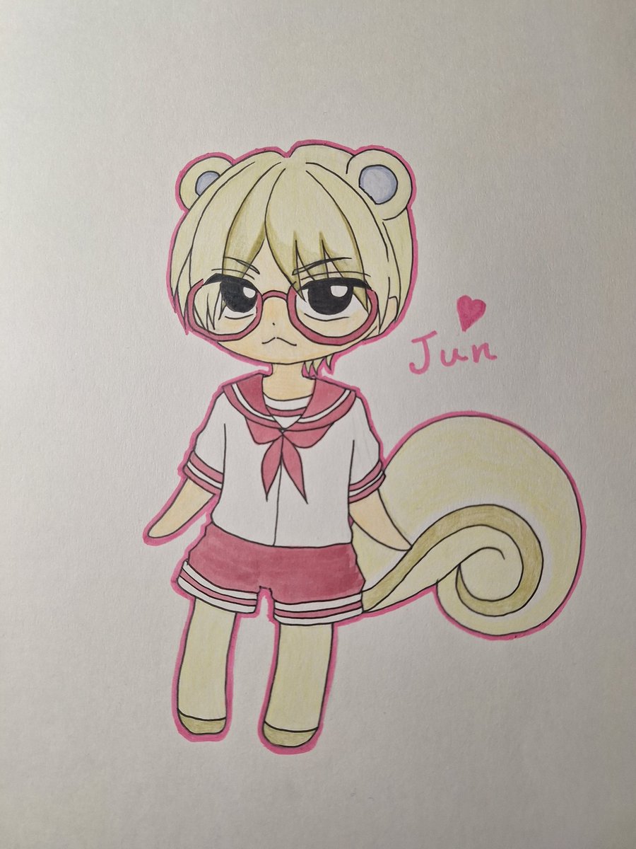 PNTikTok1's tweet photo. #あつ森 のジュンくん擬人化🐿💛
なおうちのジュンくんは家族共有用の島に
住んでいるので､私と妹に可愛さのあまり
デカ眼鏡やらセーラー服やら着せ替え人形
にしてしまっています😂笑
ジュンくんいつもごめんね😅笑
 #アナログイラスト https://t.co/064pzKKxpr