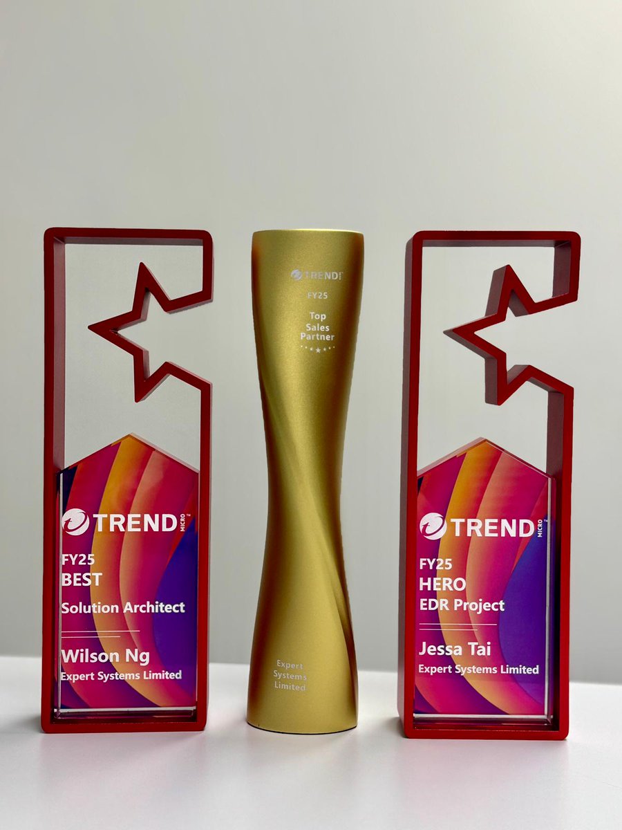 ExpertSystemsHK's tweet photo. 🎉Expert Systems is proud to be recognized by Trend Micro with four key accolades: 🏆FY25 Top Sales Partner, 🏆FY25 Best Solution Architect, 🏆FY25 Hero EDP Project, and the prestigious 🏆Trend Micro Expert Partner 2026 designation. https://t.co/yq8QksKaMm