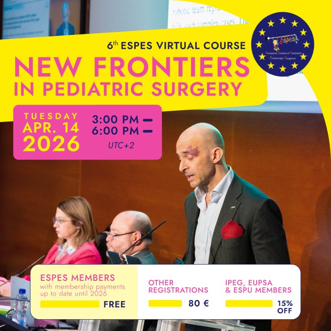 IrcadFrance's tweet image. 💻 6th ESPES Virtual Course: New Frontiers in Pediatric Surgery
📅 April 14, 2026, 3:00 PM - 6:00 PM (UTC+2)
✏️ irc.ad/0HXv

Join us for this exclusive online course and take your #pediatric #surgery skills to the next level!

#ircad #minimallyinvasive #roboticsurgery