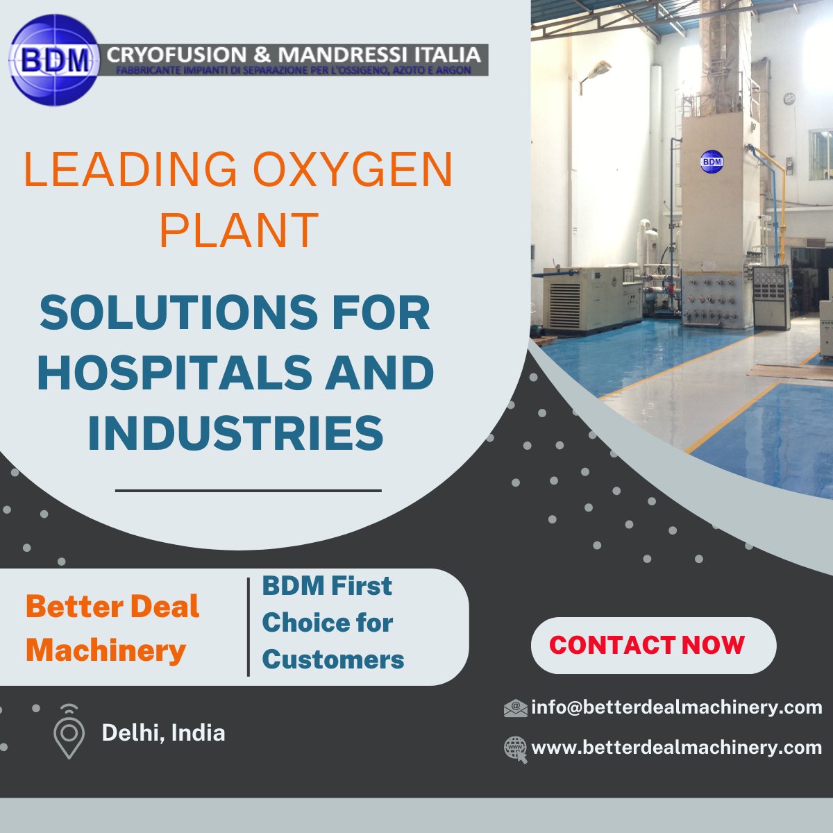 bdmexport's tweet photo. Leading #OxygenPlant Solutions for #Hospitals and #Industries
#BetterDealMachinery is one of the foremost #oxygenplantmanufacturer in India, globally recognized for delivering high-quality oxygen plant.
🌐 https://t.co/Qx3756WfCK
📧 info@betterdealmachinery.com  #BDM https://t.co/nvMg5JEeU0