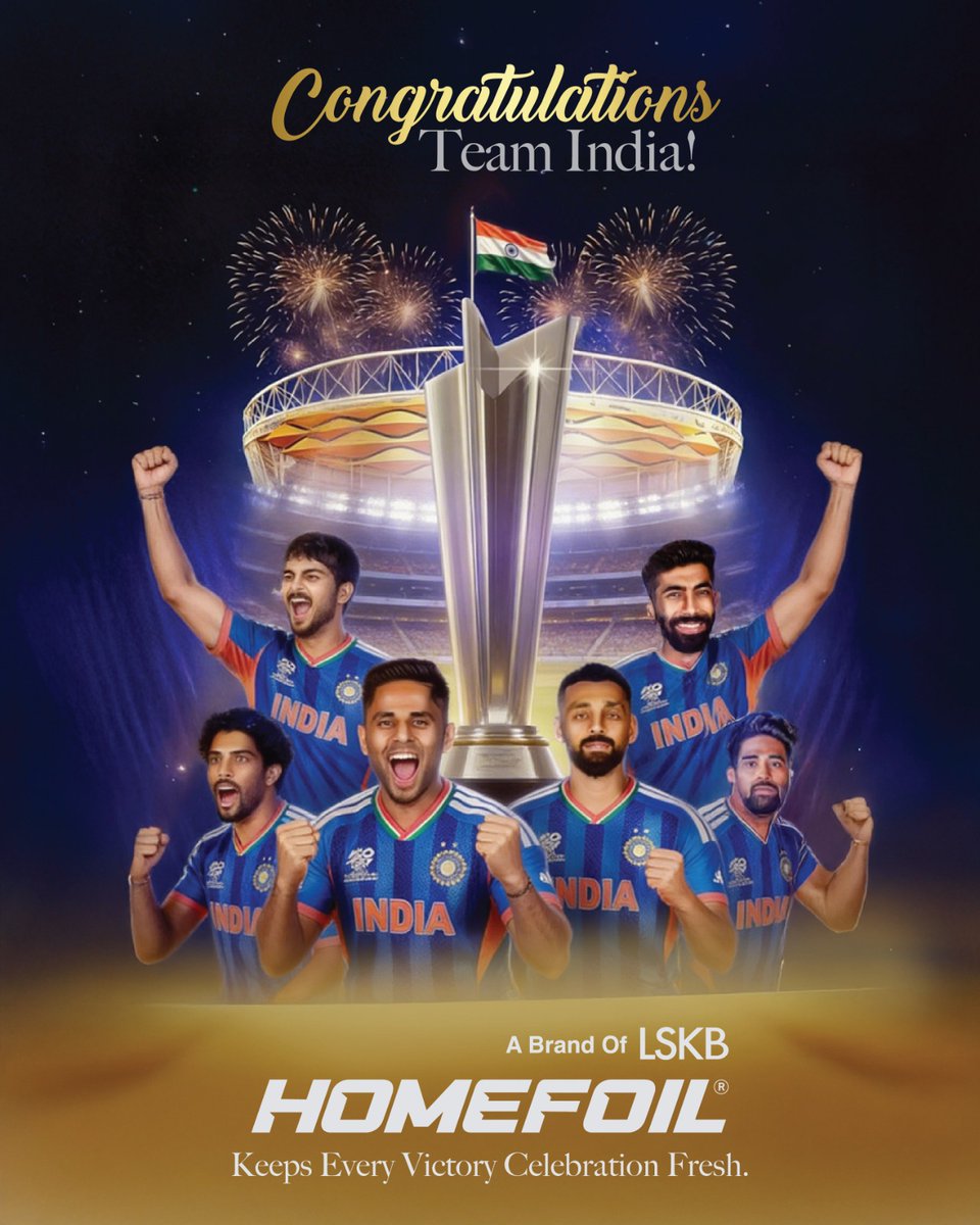 homefoil's tweet photo. 𝗖𝗵𝗮𝗺𝗽𝗶𝗼𝗻𝘀 𝗼𝗻𝗰𝗲 𝗮𝗴𝗮𝗶𝗻. 🇮🇳🏆

From every street to every stadium,
India celebrates together 

𝗕𝗲𝗰𝗮𝘂𝘀𝗲 𝘀𝗼𝗺𝗲 𝘃𝗶𝗰𝘁𝗼𝗿𝗶𝗲𝘀 𝗮𝗿𝗲 𝗻𝗼𝘁 𝗷𝘂𝘀𝘁 𝘄𝗼𝗻 𝗼𝗻 𝘁𝗵𝗲 𝗳𝗶𝗲𝗹𝗱 𝘁𝗵𝗲𝘆 𝗮𝗿𝗲 𝗳𝗲𝗹𝘁 𝗶𝗻 𝗲𝘃𝗲𝗿𝘆 𝗵𝗼𝗺𝗲.
#𝗧𝗲𝗮𝗺𝗜𝗻𝗱𝗶𝗮 https://t.co/m9P9Ar6106