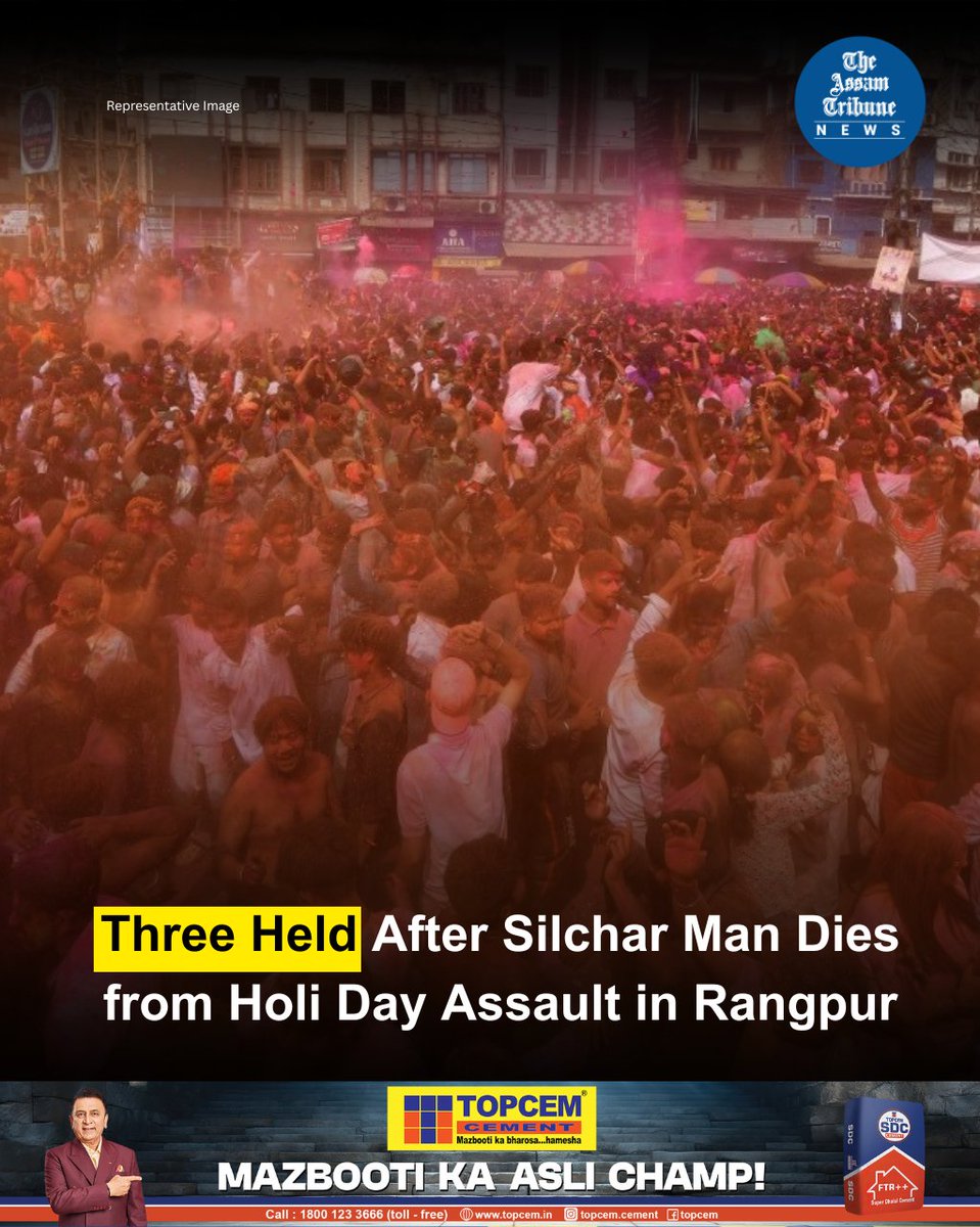 assamtribuneoff's tweet image. Three persons have been detained in Silchar after a man died following an alleged assault by miscreants during an altercation in the Rangpur area on the day of Holi. The deceased has been identified as Sajan Deb.

Read more: assamtribune.com/assam/three-he…

#holi #Silchar