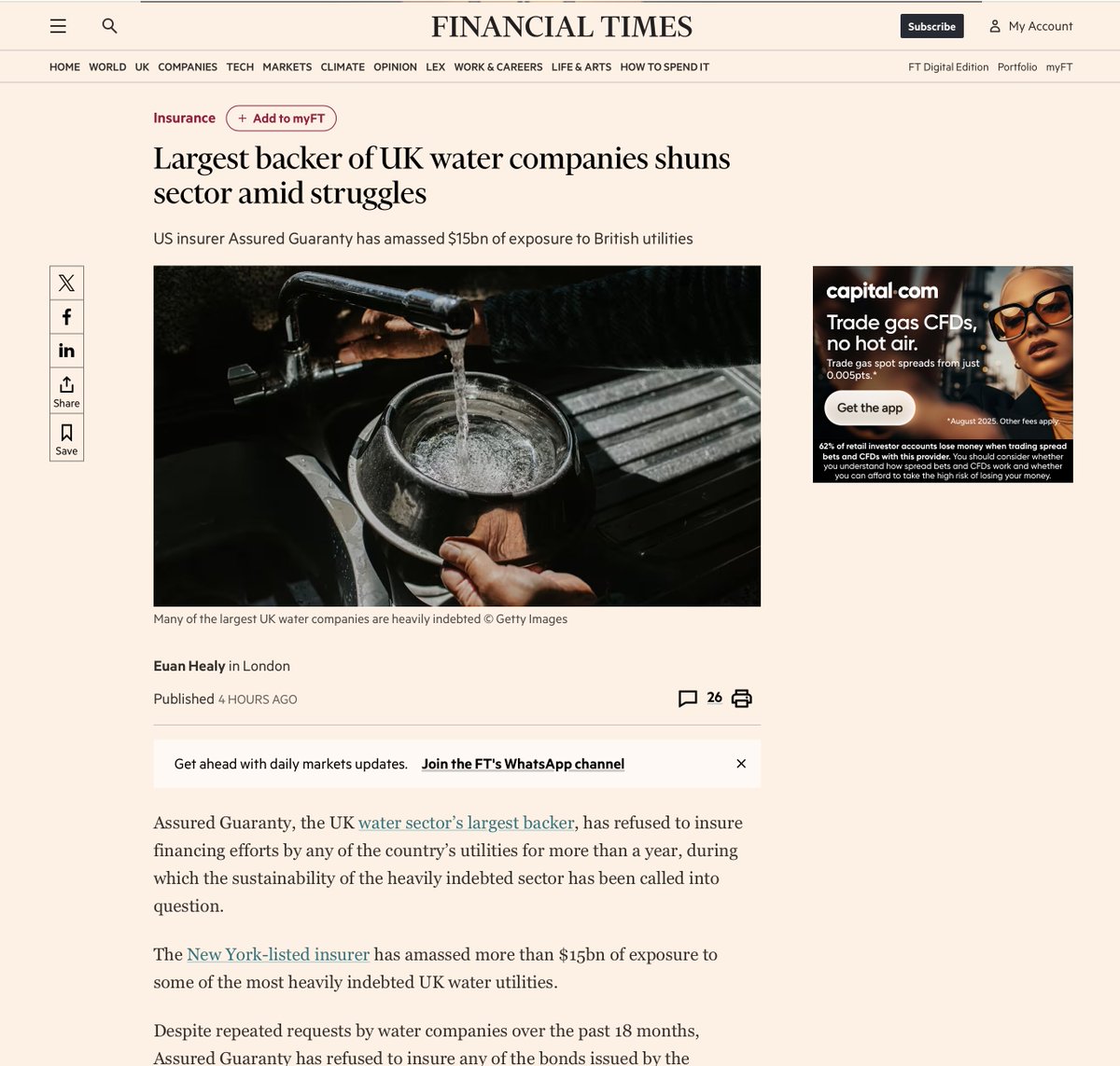 American insurance company Assured Guaranty, who already insures $15bn worth of water company debt wants nothing more to do with England's water companies including Thames Water who are desperately trying to refinance and can't.

As the saying goes, this sh*t is about to get