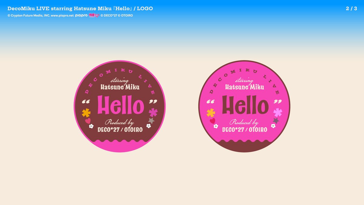 uca_design's tweet photo. 【 お仕事 ① 】
2/14(土)開催「デコミク LIVE starring 初音ミク『Hello』Produced by DECO*27 / OTOIRO」のロゴ制作を担当いたしました！実は画像の他にもデコミクちゃんそれぞれのカラーリングなど、たくさん作っています✨️
また、「Hello」ロゴの多言語版を新井くん（@ddd_i_oz）、3D化をあわち（@guttyag）にご担当頂き、感謝しかありません…😭😭

#デコミクLIVE2026