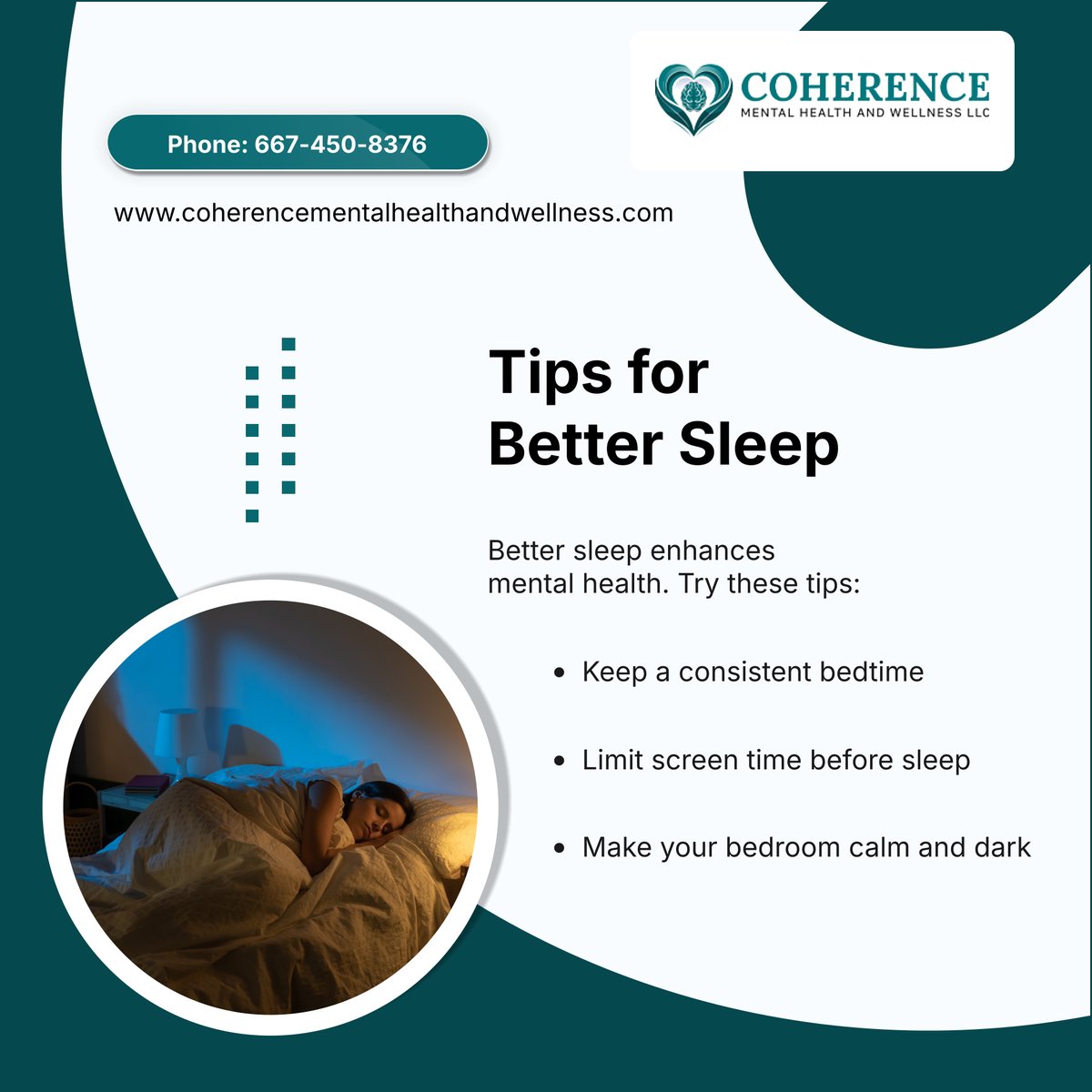 coherence_mh's tweet photo. Sleep is crucial for emotional wellness. 🛌💛 Stick to a routine, limit screen time, and create a calm environment to improve rest. Your mind will thank you! 🌙✨ 

#BelAirMD #FallstonMD #EdgewoodMD #AbingdonMD #AberdeenMD #PerryvilleMD #BaltimoreMD #MentalHealthCare #SleepTips https://t.co/LuSYWg3rvX