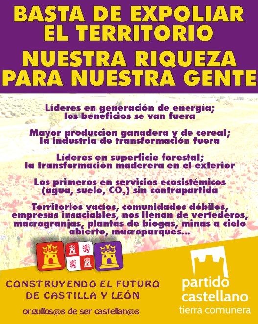 PartCastellano's tweet photo. Castilla genera riqueza, pero los beneficios se van fuera.
A cambio, llegan macrogranjas, biogás, vertederos y abandono.
💜 Basta de expoliar el territorio.
Nuestra riqueza para nuestra gente.
#PCASTC #Castilla #NoAlExpolio https://t.co/uZbwR5sibT