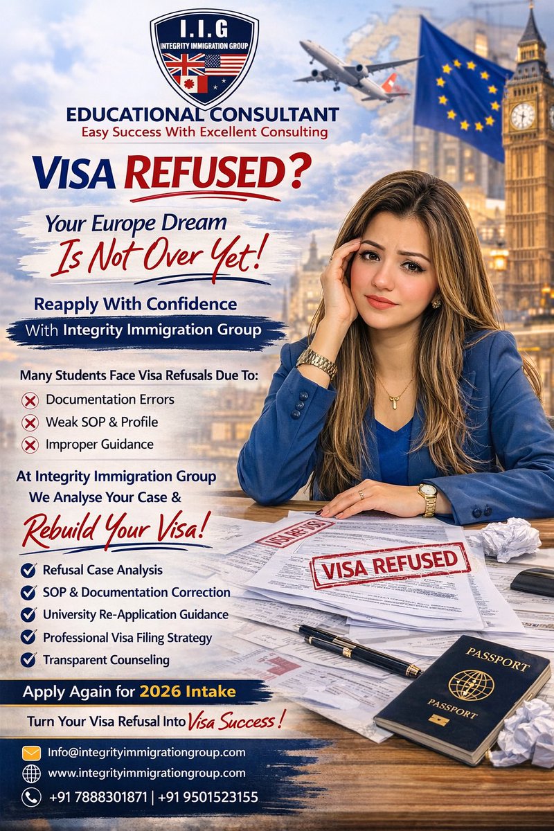 taneesha40835's tweet image. ✍️#VISA #REFUSED?
𝐑𝐞𝐚𝐩𝐩𝐥𝐲 𝐖𝐢𝐭𝐡 𝐂𝐨𝐧𝐟𝐢𝐝𝐞𝐧𝐜𝐞 𝐖𝐢𝐭𝐡
🌎#Europe #Study #Destinations
🇩🇪 #Germany | 🇫🇷 #France | 🇮🇹 #Italy
🇩🇰 #Denmark | 🇪🇸 #Spain | 🇨🇾 #Cyprus
#Apply
🎉 𝐓𝐮𝐫𝐧 𝐘𝐨𝐮𝐫 𝐕𝐢𝐬𝐚 𝐑𝐞𝐟𝐮𝐬𝐚𝐥 𝐈𝐧𝐭𝐨 𝐕𝐢sa
📞 +91 7888301871 | +91 9501523155