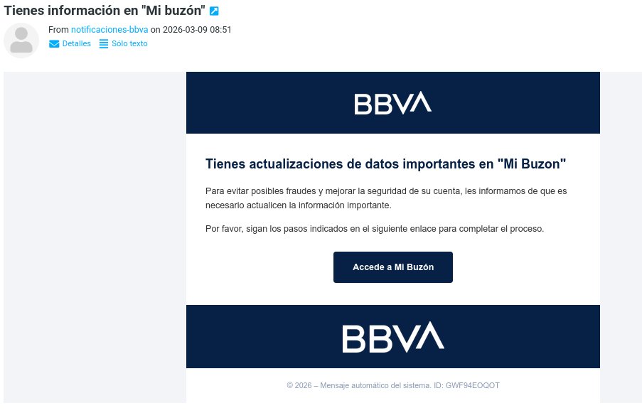 informaticacosl's tweet photo. Sabes cómo te roban el dinero de tu cuenta bancaria? El intento de estafa de hoy: Fíjate cómo se ve el email en modo texto y en modo normal. #phishing #estafa. En modo texto puedes ver los enlaces reales. https://t.co/LG9XL8H17S
