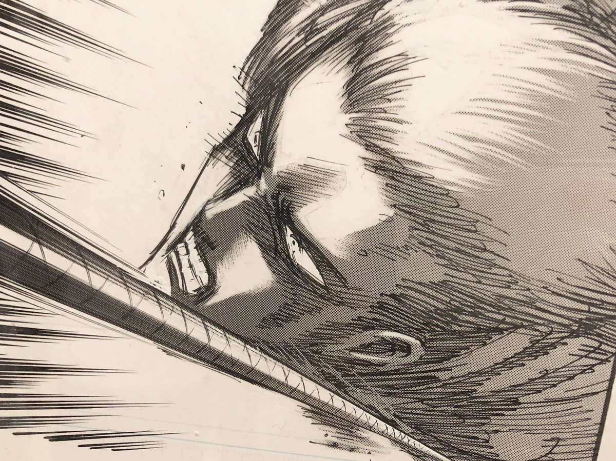 日田に飾られてる梅酒の複製(?)原画はジャンの目線がわかる……というツイートを拝見して、そうだよ、諫山先生って瞳の描き込みすごくて…という話がしたくて
ホワイトで虹彩をスパークさせたり涙を溜めたり、漫画紙面の印刷にはリアルな凹凸や影は乗らないのだけど、原画は物語の息遣いが一層得られる