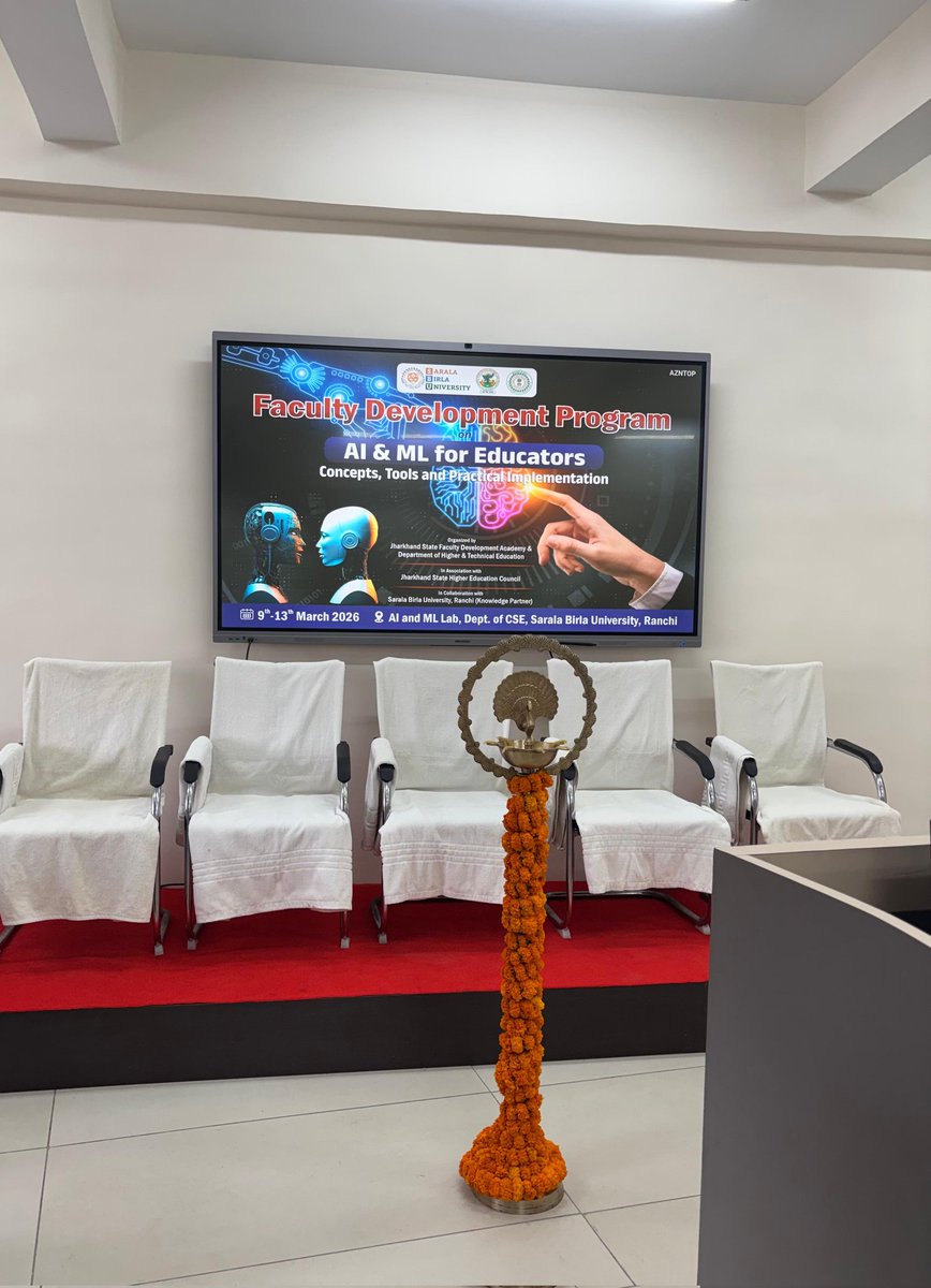 jsfda2025's tweet photo. Faculty Development Programme on “AI &amp; ML for Educators: Concepts, Tools &amp; Practical Implementation” (9–13 March 2026) in Physical &amp; Hybrid mode by JSFDA, Dept. of Higher &amp; Technical Education, in collaboration with Sarala Birla University &amp; JSHEC. #AI #ML #FDP #HigherEducation https://t.co/qHIkCHDwyd