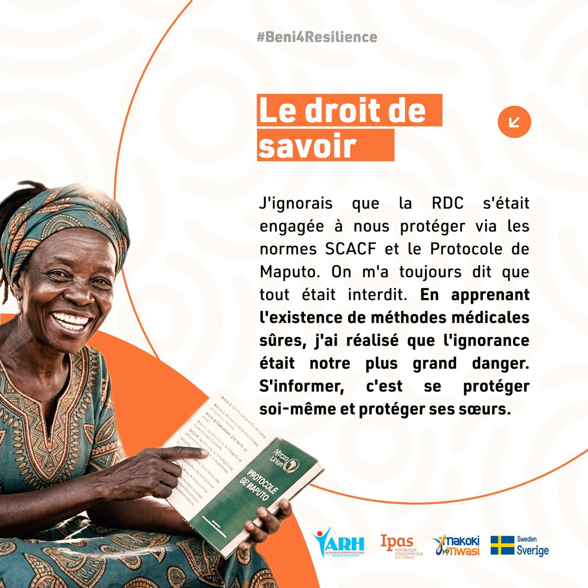 LydieKahambu's tweet photo. Trop de femmes ignorent encore leurs droits en matière de santé sexuelle et reproductive.
S’informer sur les normes #SCACF et le Protocole de Maputo, c’est briser l’ignorance et protéger sa vie et celle des autres.
#Beni4Resilience #YARHInProgress https://t.co/kWweFONGnB