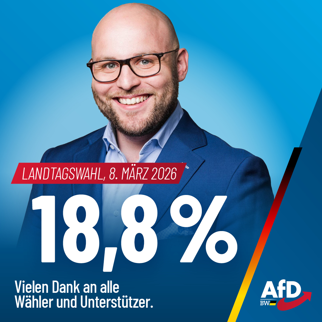 Danke, Baden-Württemberg! 🔥 Ihr habt uns Geschichte schreiben lassen: Bestes AfD-Ergebnis bisher in Westdeutschland! 💪 Nur AfD und CDU konnten Zuwächse verbuchen. Ein klares Zeichen, dass sich die Bürger einen Kurswechsel wünschen. Jetzt liegt’s bei der CDU: Weiter