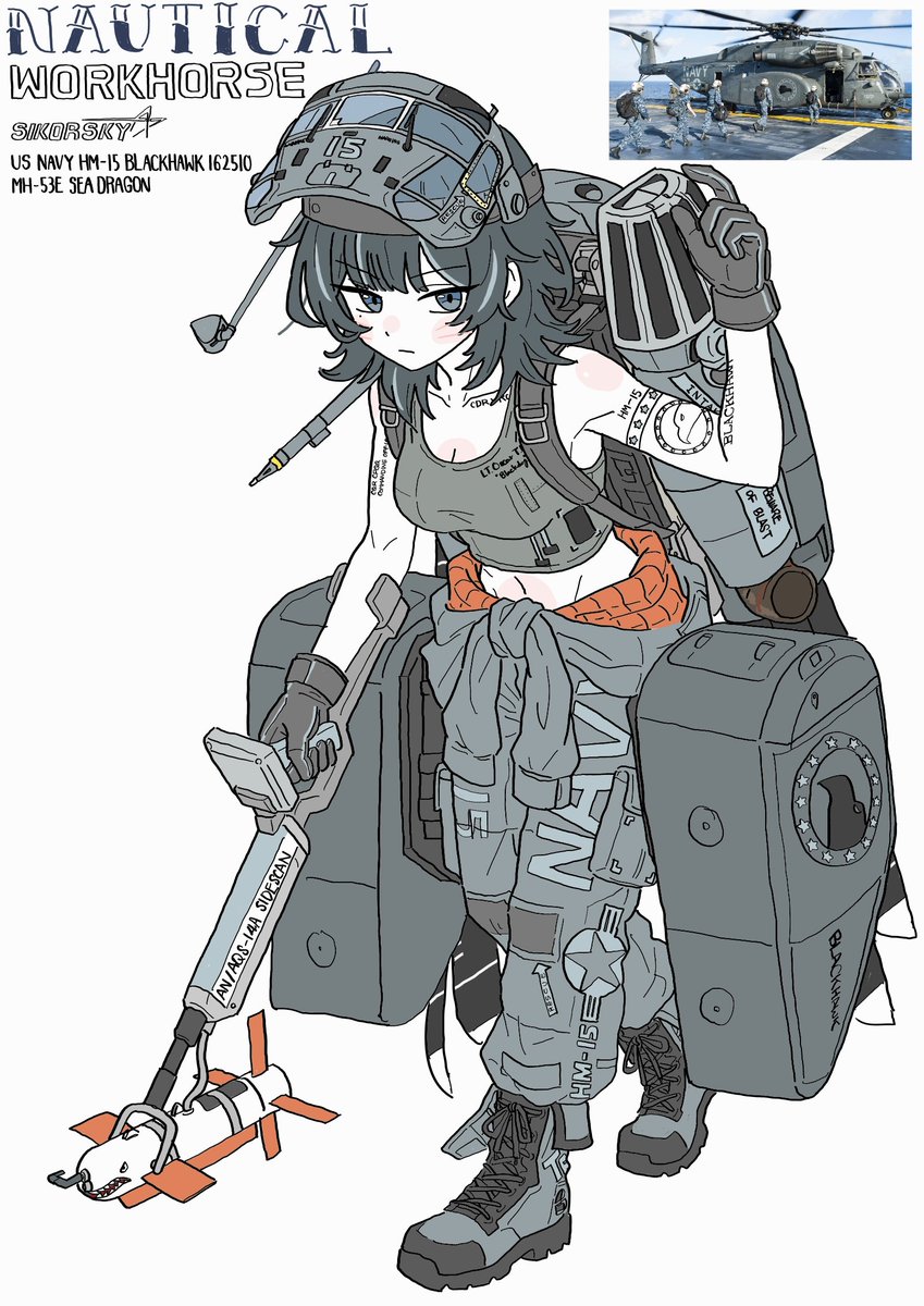 ⚓️

US Navy HM-15(Helicopter Mine Countermeasures Squadron) MH-53E 162510

#擬人化 #Gijinka