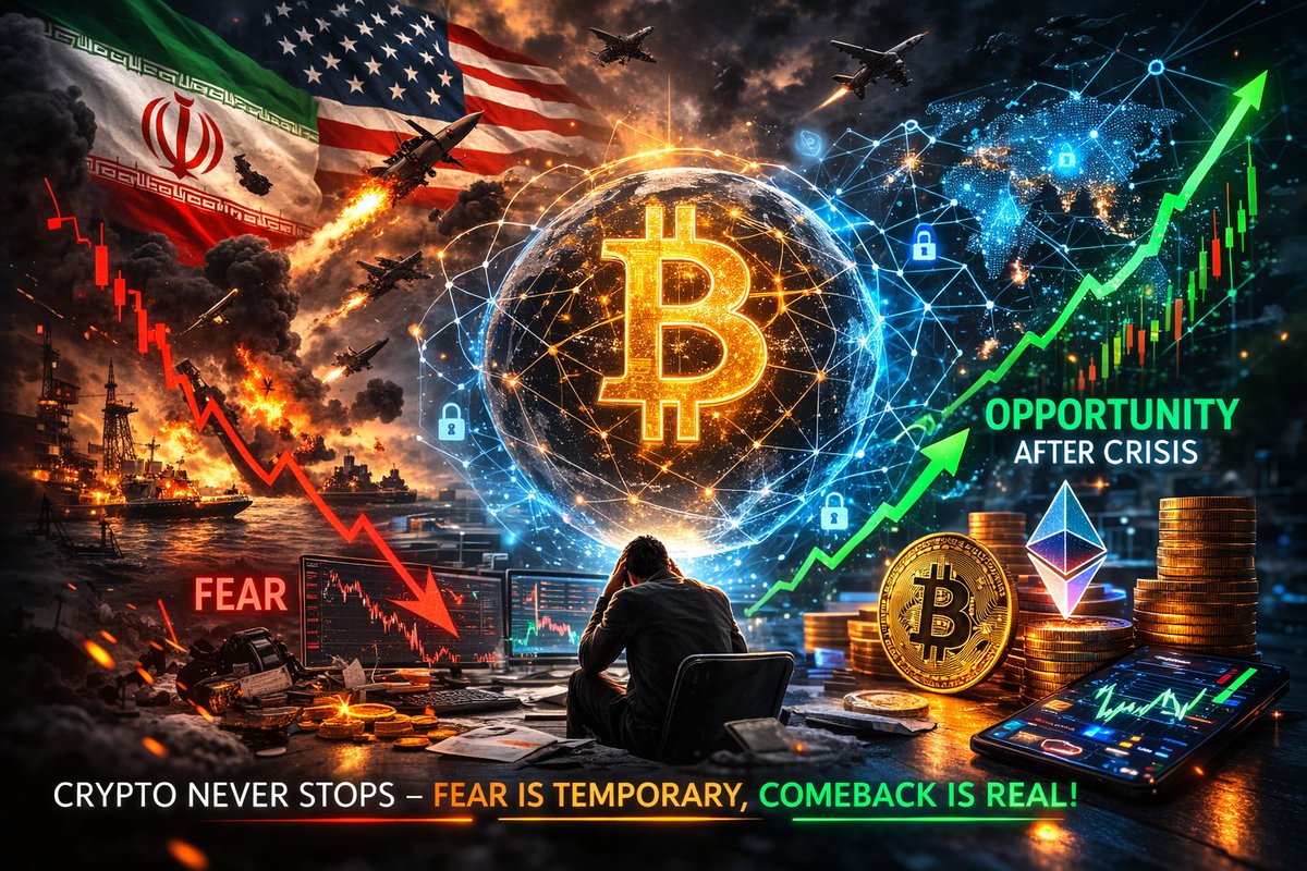 rokixzone's tweet photo. Many are now asking a question…

If a major war breaks out in the world, such as tensions between Iran and the United States, will the crypto market collapse?

The truth is that fear plays a role in the market at first. When there is a war, political unrest, or a major crisis, people usually pull money out of risky assets. At that time, $BTC, $ETH, or other coins may also see a temporary downtrend.

But the story does not end here.

History says that when the economy is uncertain, people look to alternative assets. For many, Bitcoin is digital gold, so over time, money may flow back into crypto.

Another thing is that crypto does not depend on any one country. It is a global, decentralized system. Therefore, the blockchain does not stop even during wars or political problems.

For this reason, many analysts believe that crypto may initially fall in a major crisis, but there is also a possibility of a strong comeback in the long run.

Both fear and opportunity come together in the crypto market.

 Therefore, the wisest thing to do is to proceed with understanding and not make decisions out of panic.