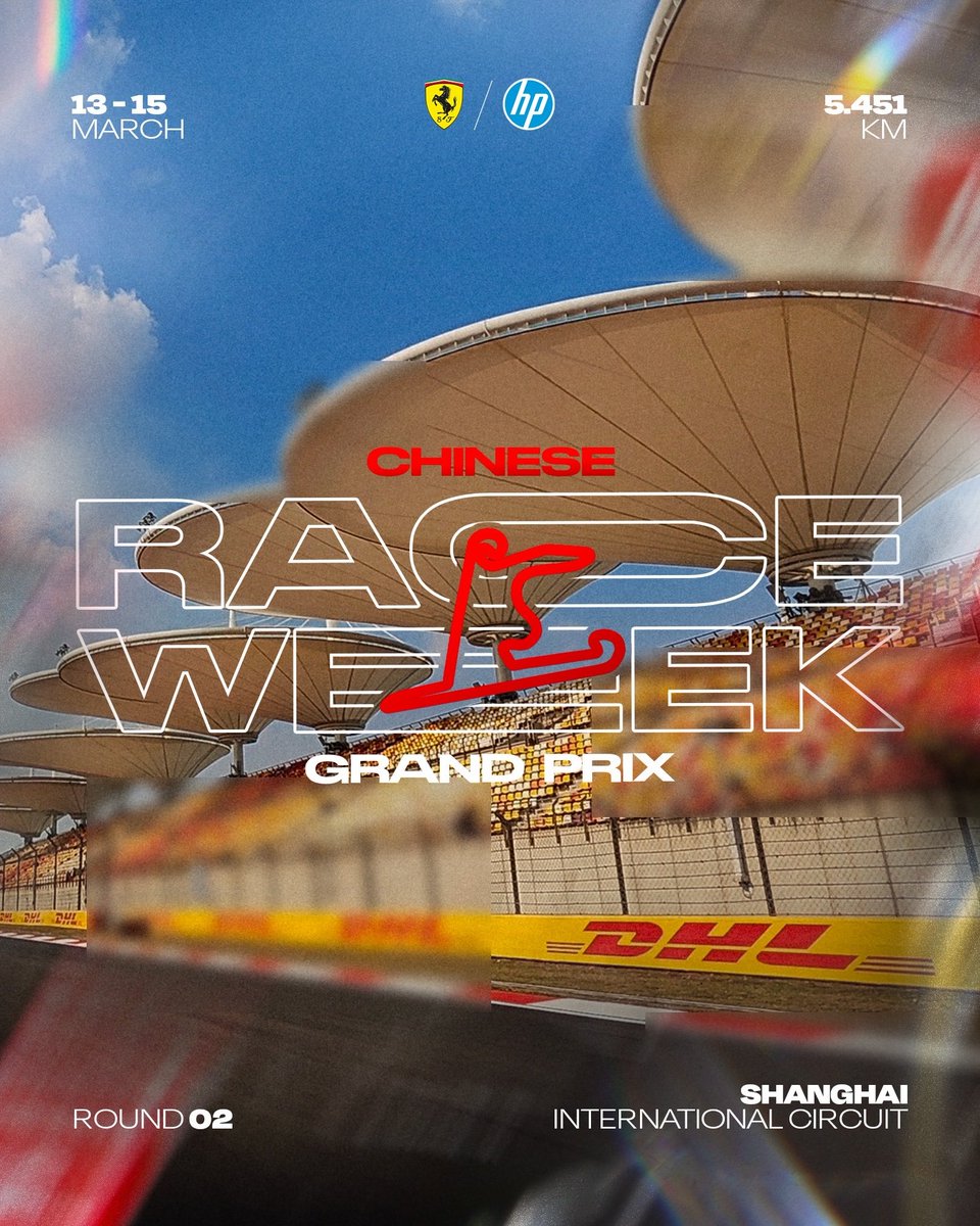 FerrariF1FRA's tweet photo. 🔴 IT'S RACE WEEK 🔴 

Pas le temps de respirer, la Scuderia Ferrari se déplace directement à Shanghai pour le Grand Prix de Chine.

Après un premier podium et un week-end globalement positif à Melbourne, Lewis Hamilton et Charles Leclerc repartent à la chasse des Mercedes sur un tracé plus traditionnel.

La SF-26 a montré toute la grande qualité qu'elle possède en termes de châssis et aérodynamique. Espérons que l'équipe puisse progresser sur la gestion de l'énergie pour rivaliser. Un peu plus de flexibilité aussi sur les stratégies en course. Weekend sprint, ça promet le chaos.

On lâche pas, FORZA FERRARI SEMPRE ! 🐎