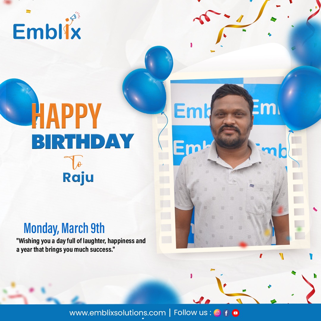 ✨ Wishing you a very Happy Birthday, Raju! 🎉 May your day be filled with joy, laughter, and a year full of success and amazing moments!

#HappyBirthday #BirthdayWishes #CelebrateLife #JoyAndLaughter #Emblix