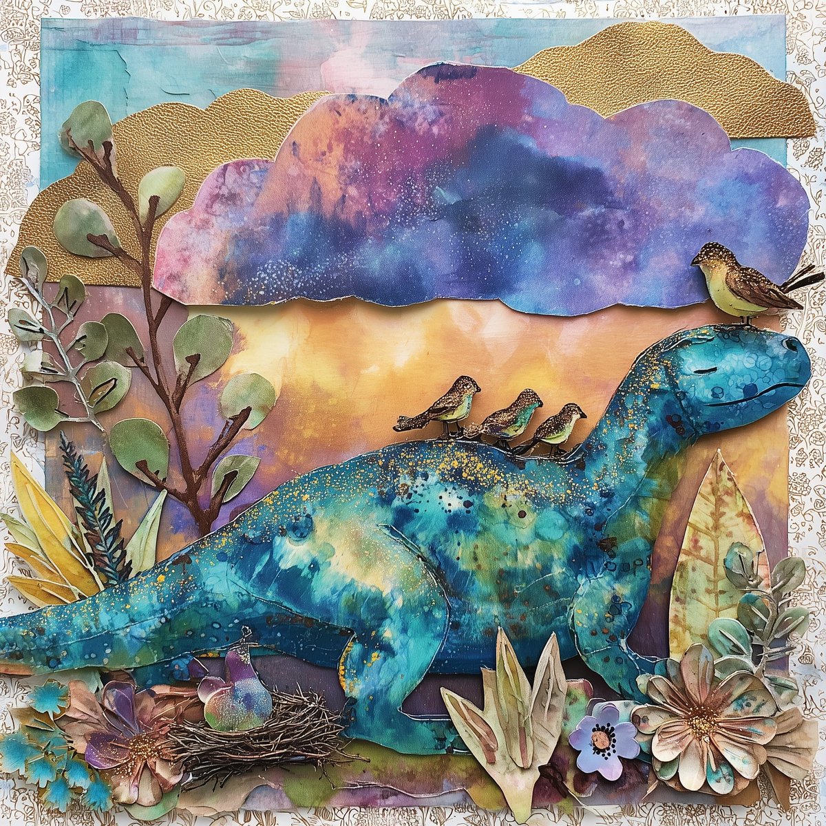 Runtelart's tweet image. QT Your Dinosaur 
TFTT @NadiaAs3ad ❤️

"Gentle Giant"

#AIArt #DigitalArt #CollageArt #SurrealArt #DinosaurArt #WhimsicalArt #FantasyArt #aiartist