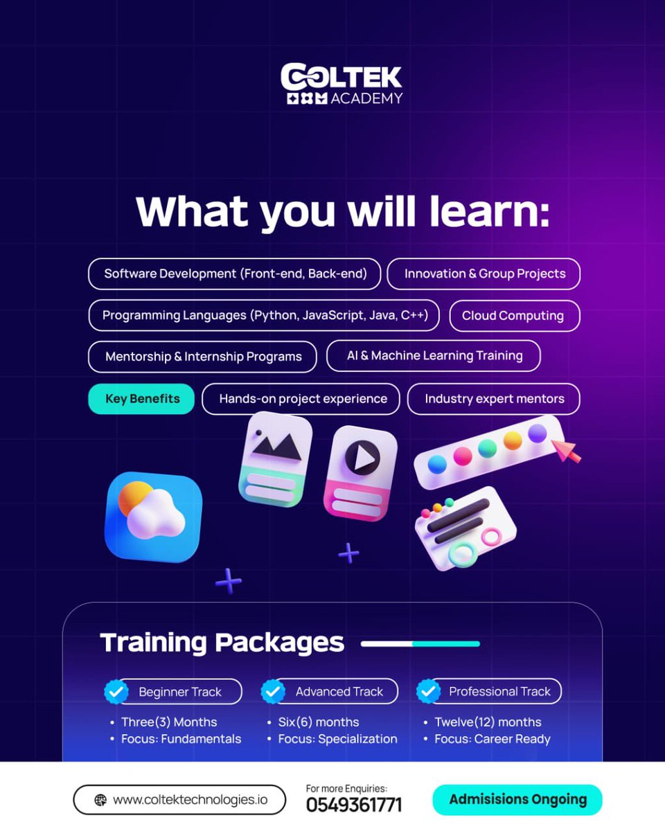 coltekdev's tweet photo. COLTEK Academy is now open for admissions! 💻✨
🔥 Beginner to Professional Tracks
🛠 Hands-on Projects
🤝 Expert Mentorship
Don't miss out. Apply now!
🔗 https://t.co/mgTsBE87fL
📞 0549361771
#ColtekAcademy #Tech #Coding #AI #GhanaTech https://t.co/P1tQyXf3I5