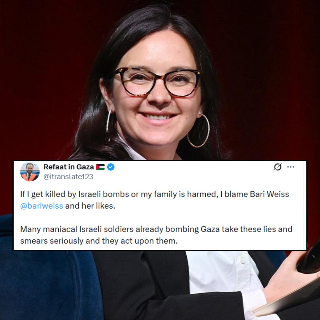 SebastianoTimp4's tweet photo. Georgiadis knows very well that this is the method Zionist journalist Bari Weiss used to get poet and professor Rafeer Alareer murdered by the IDF in Gaza. https://t.co/OhPY2SCgss