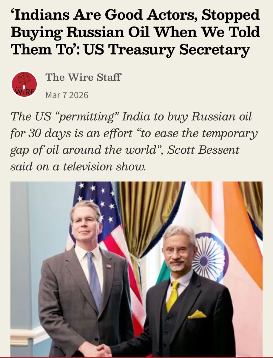 siddaramaiah's tweet photo. It is deeply humiliating that the United States is now openly saying it will “allow” India to buy Russian oil for 30 days. No foreign government should ever be in a position to grant or deny India permission to run its economy. Yet this is the situation India finds itself in under Prime Minister Narendra Modi.

Today it increasingly feels as if India’s capital is not New Delhi, but Washington DC. Donald Trump speaks like the acting Prime Minister of India, while Narendra Modi appears reduced to a puppet who merely follows instructions. A Prime Minister of a sovereign republic cannot allow such a situation to arise.

This pattern is now impossible to ignore. Trump repeatedly claims credit for the Operation Sindoor ceasefire, yet we have heard no strong rebuttal from PM Modi. The United States tells India not to buy Iranian oil, and the Modi Government complies. Pressure is applied on Russian oil imports - India reduces them. Now the United States announces that Indian refineries are “allowed” to buy Russian oil for only 30 days.

This continuous and meek surrender to the United States makes our earlier doubts look increasingly true. The Adani investigations and the Epstein files - where Narendra Modi’s closest allies are entangled - appear to have been weaponised by Donald Trump and used as a tool to blackmail India. So much for the hollow claims of making India a “Vishwaguru”.

Ironically, while RSS-BJP leaders keep demanding that the words “secular” and “socialist” be removed from the Constitution, under their rule it is “sovereignty” itself that appears to have been removed in practice.

India must speak with its own voice in the world. At a time when the world is torn by war and bloodshed, India must show moral leadership and independent thinking, guided by our own history.

@narendramodi has demonstrated again and again that he is incompetent and incapable of defending and upholding India’s sovereignty and dignity. For the good of the nation, he must step down.

#ModiFailedIndia