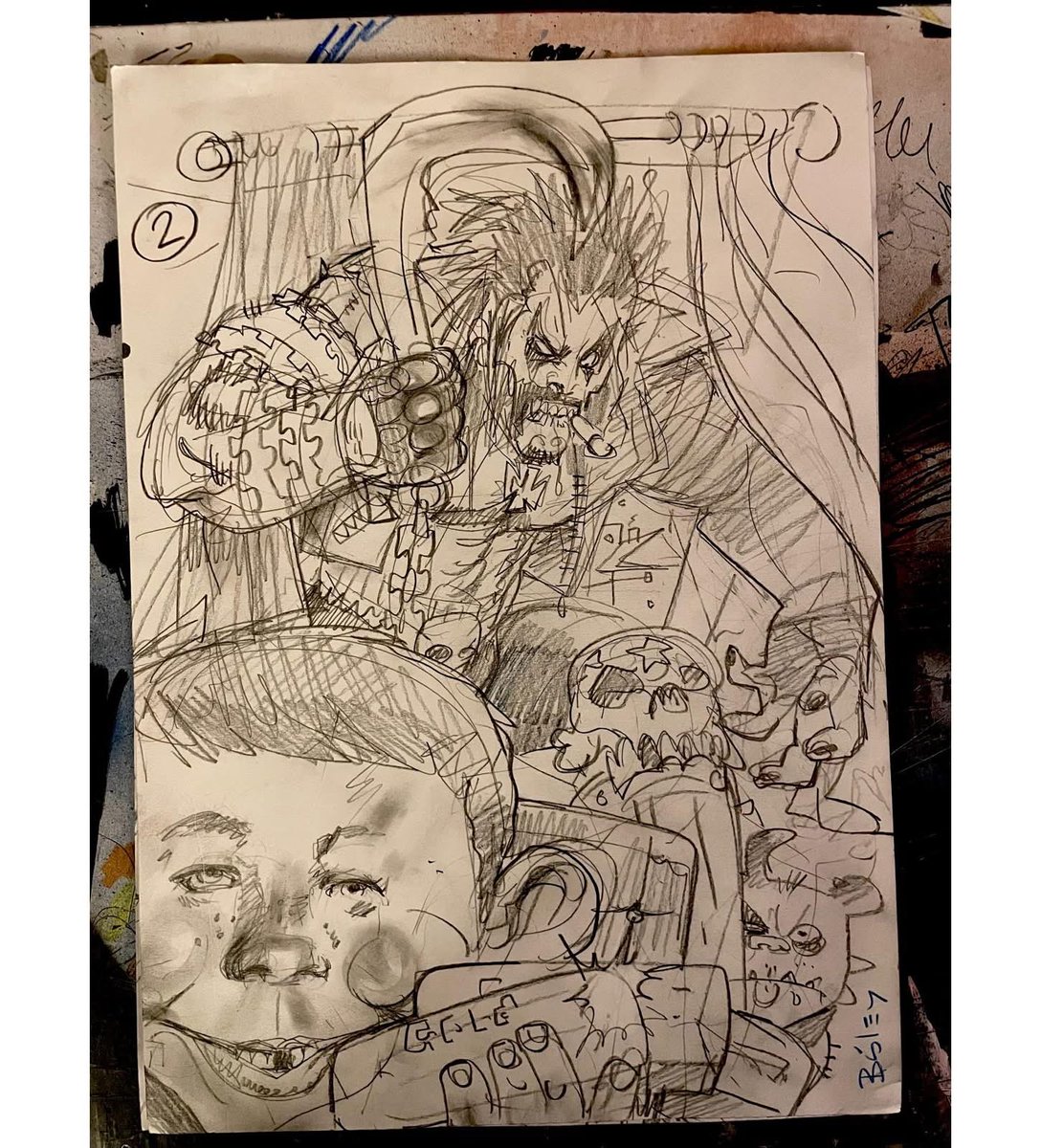 Simon_Bisley's tweet photo. Process art for the cover of the DC/MAD magazine collaboration. https://t.co/QUY4DF00OJ