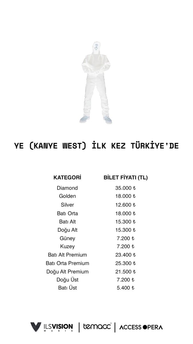 tavsanoglu_'s tweet photo. Bilet fiyatları! 15:00’te satışta!!
#kanyewest #ye #kanyewestkonser https://t.co/QSa4D5Eq54
