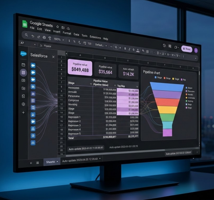 NYFAI22's tweet image. Turn your CRM into a live command center.

Use a Google Sheets connector to pull live Salesforce data into Sheets, build a pivot by stage and rep, and auto-refresh your dashboard before Monday meetings.

Learn more — appexchange.salesforce.com/appxListingDet…

#Salesforce #GoogleSheets #SalesOps