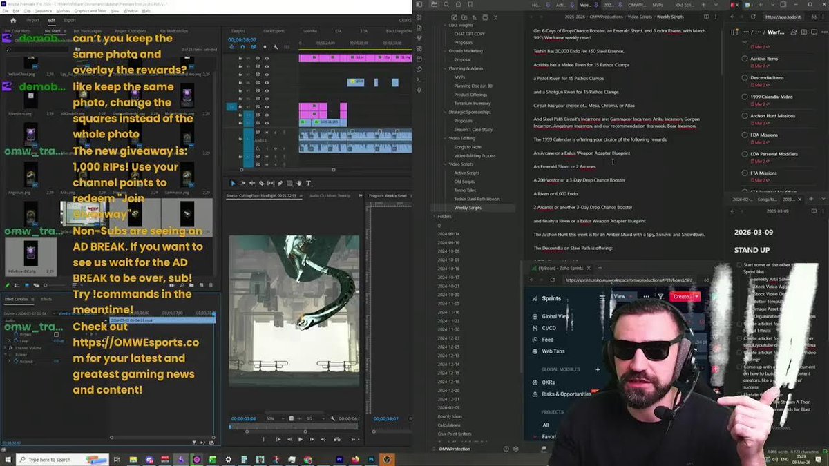 OMWProductions_'s tweet photo. We're #live with the editing for the #Warframe #weeklyreset over on #twitch and #youtube

Come chill and say hi to our wonderful editor, DJWilma <3

https://t.co/tYi29K9uFO https://t.co/zkWSD5xfnq