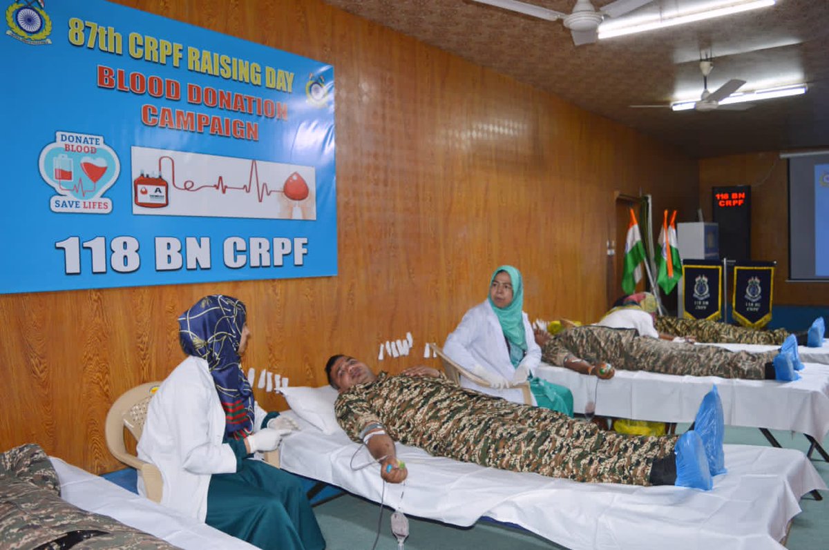 118bncrpf's tweet photo. In a Nobel gesture reflecting the forces commitment to "Service and loyalty" the 118 BN CRPF organised a blood donation camp today at It's HQ Gund event was held to celebrate the 87 th raising day of CRPF,marking nearly nine decades of the forces dedicated service to Nation. https://t.co/JBvhblJFDK